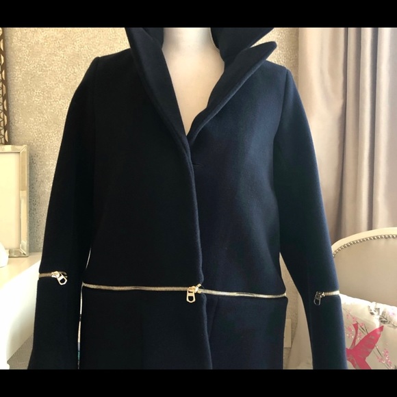 Sandro navy blue wool blend coat with zipper - Picture 7 of 13